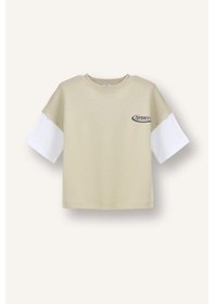 Resim Defacto Oversıze Slogan Baskılı Kısa Kollu Tişört Erkek Bebek G7481a526smkh479 Haki-kh479 