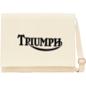 Resim Triumph Motorcycles Logo Krem Kanvas Postacı Çantası - Krem 