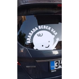 Resim Arabada Bebek Var Araba Cam Sticker 24X28CM Tek Elli 