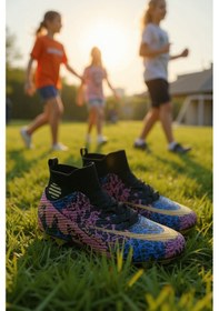 Resim Enoch Erkek Çocuk Bilek Destekli Grafik Desenli Çivili Futbol Kramponu Siyah - Altın 