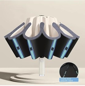 Resim Elmpaly Kompakt Beyaz Üçlü Katlanır Şemsiye Su Geçirmez Uv Koruma Çift Kemik Yapı 