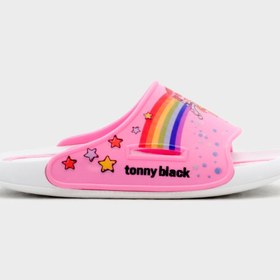 Resim Tonny Black Kız Çocuk Pembe Poli Taban Gökkuşağı Desenli Terlik 