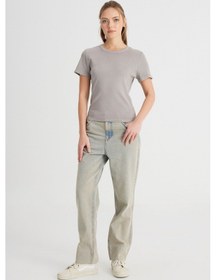 Resim Slim Fit Dar Kesim Bisiklet Yaka Gri Tişört W241600035 Gri 