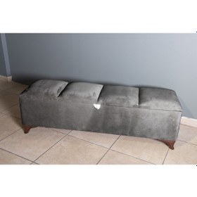 Resim Vetra V2 Gri Sandıklı Puf - Dilimli Model 140cm Ceviz Ayaklı Sandıklı Puf Koltuk 