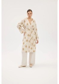 Resim Şıklık Ve Konforun Mükemmel Uyumu: Krem İşlemeli Kimono İle Tarzınızı Baştan Yaratın Gold 