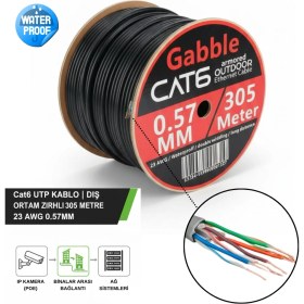 Resim Vorex Gabble Cat6 Utp 305 Metre Zırhlı Dış Ortam Ethernet Ağ Kablosu 23 Awg 0.57MM 