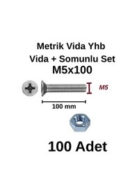 Resim Tuğra Hırdavat M5x100mm Metrik Vida Yhb - Somunlu 100'lü Takım 0-0 