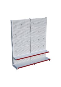 Resim Beyaz Metal 2'li Birleşik 2 Katlı Market Raf Sistemi Market Rafı G180cm Yükseklik H220 Cm Kırmızı 