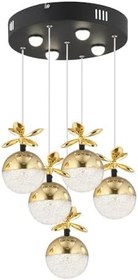 Resim Lokken 5'li Yuvarlak 50 Watt Gold Kristal Ledli Modern Oturma Odası Salon Sarkıt Avize 
