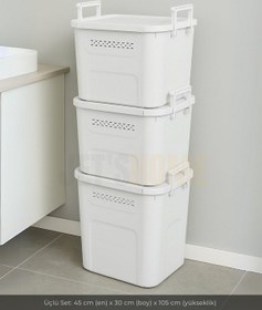 Resim 3 Lü Set Soğanlık Sepet Havalandırmalı Erzak Kutusu Bpa Free Sebzelik Saklama Kutusu Beyaz 90 Lt Beyaz 