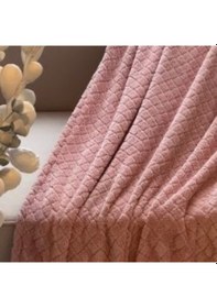 Resim Peluş Pudra Baklava Desen Koltuk Örtüsü 170x220cm Pudra Pembe 