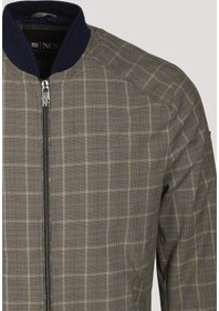 Resim Erkek Camel Bomber Ceket Keten Karışım Slim Fit Ekose Kare Desenli Ribana Ince Astar Ceket Ncs Jeans 4984-Camel 