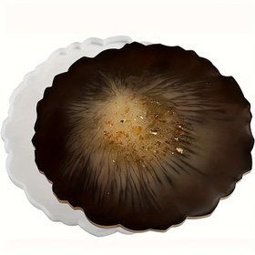 Resim 1 Adet Büyük Yuvarlak Silikon Reçine Kalıbı - Düzensiz Geode Akik Tasarımı, Bardak Altlıkları, Meyve Tabağı, Tatlı Tabakları ve Takı Saklama için - Dayanıklı Isıya Dayanıklı Ev Dekor Servis Tepsisi, El Sanatları Projesi Temeli, Dekoratif Servis Parçası, Epoksi Reçine Malzemesi 