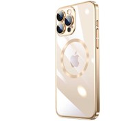 Resim Mobilzone iPhone 14 Pro Uyumlu Wireless Şarj Özellikli Sert PC Zore Riksos Magsafe Kılıf-Gold 
