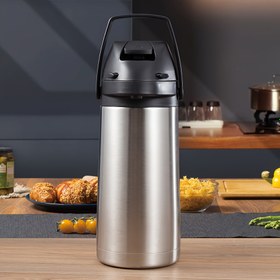 Resim 1 adet Paslanmaz Çelik Vakum Yalıtımlı İçecek Dağıtıcı, 1.9L Taşınabilir Kahve Isıtıcı, Push Button, Çok Amaçlı Termal Araba Fincanı Sıcak ve Soğuk İçecekler için 