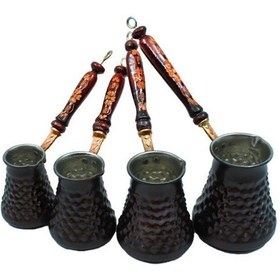 Resim Global Marketin Bakır Cezve Seti 4 Lü Piramit Desenli Kahverengi 