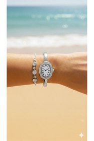 Resim Leerybee Zarif Kadın Bilezik Görünümlü Saat Taşlı Bileklik Hediyeli Kombin Set 