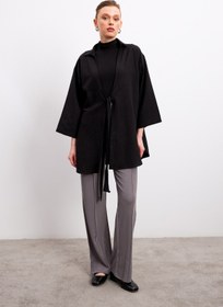 Resim Yefrastore Siyah Flam Keten Kimono Gömlek 