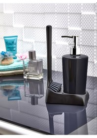 Resim Silikon Fırçalı Mutfak Banyo Sıvı Sabunluk Süngerlik Seti Siyah 