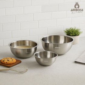 Resim Satin 3'lü Karıştırma Kabı, Paslanmaz Çelik Çok Amaçlı Kase Seti 