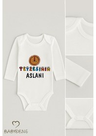 Resim Babyden's Teyzesinin Aslanı Yazılı Bebek Zıbını %100 Pamuk Unisex Uzun Kollu Body Beyaz 