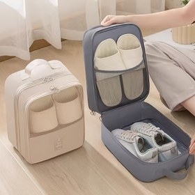 Resim 2-in-1 Seyahat Ayakkabı Organizatör Çantası, Dayanıklı Polyester Asılı Organizatör Kutusu, Çok Renkli (Siyah, Bej, Gri, Mavi), Makinede Yıkanabilir, Yerden Tasarruf Sağlayan Valiz Organizatör Çantası, Ayakkabı Depolama Çözümü | Şık Organizatör Çantası | Dayanıklı Polyester, Ayakkabı Organizatör Depolama 