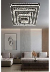 Resim Lirena Taşlı Plafonyer Led Avize - Kumandasız / Krom Krom 