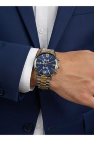 Resim ÇENÇEN Gold Gumus Kordon Mavi Kadran Çelik Sevgili Çift Kol Saatleri Takvimli 