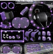 Resim Honeybeeshop Mor 26 Adet Araba Direksiyon Kılıfı Telefon Tutucu Başlatma Halkası Dekoratif Set 