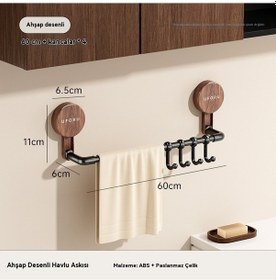 Resim Matkap Gerektirmeyen Banyo Havlu Askısı, Vakumlu Temizleme Havlu Askısı 60 Cm Ahşap 