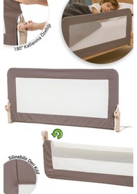 Resim Premium 120x65 Cm Deri Kılıflı Yatak Bariyeri, Katlanır Yatak Korkuluğu, Kahve 