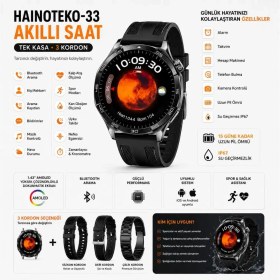 Resim haino teko germany Haino Teko-33 Akıllı Saat Siyah 1 Kasa 3 Değiştirilebilir Kordon AMOLED Ekran Bluetooth Arama IP67 