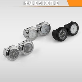 Resim Evrensel Motosiklet Gidon Saati Bisiklet Termometresi Motosikletler Bisikletler için Su Geçirmez Yedek 22mm-25.4mm7/8''- 1'' Gidon Gümüş Kabuk Siyah Kadran Saat + Termometre 