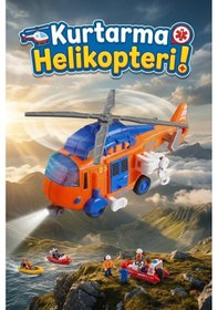 Resim Sesli Ve Işıklı Kurtarma Helikopteri Turuncu - Pervaneli Eğitici Oyuncak Helikopter 21 Cm 