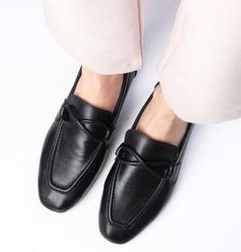 Resim Mio Gusto Fiona Hakiki Deri Siyah Renk Küt Burunlu Kadın Loafer Ayakkabı 