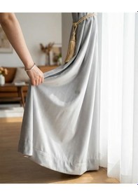 Resim Açık Gri Renk Kadifemsi Ada Fon Perde 1/2,5 Orta Pileli V-40 Açık Gri 