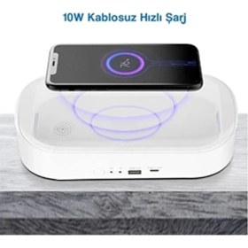 Resim Kablosuz Şarj Aleti ve Uv Maske Takı Sterilizasyon Kutusu Dezenfektan Cihazı 