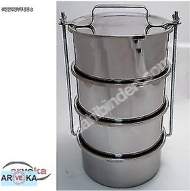 Resim 28X14 Cm 4 Gözlü Çelik Sefer Tası-26 Kişilik Çok Renkli 