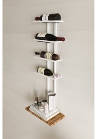 Resim Aju Şaraplık Ve Kadeh Rafı Duvara Monte Şarap Mahseni Modern Duvar Alkol Raf Metal Ve Ahşap Tasarım Beyaz 