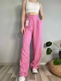 Resim Hazel Kadın Pembe Yüksek Bel Keten Palazzo Pantolon-pembe Pembe 