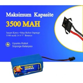 Resim Şımart Sımart Katya +Mop Robot Süpürge 3500 mAh 14.4 V Batarya - Orjinal Uyumlu Uzun Ömürlü, Yüksek Performans Pil 