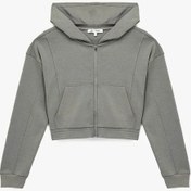 Resim Koton Fermuarlı Kapüşonlu Crop Gri Kadın Sweatshirt 6wal10483ık Gri 