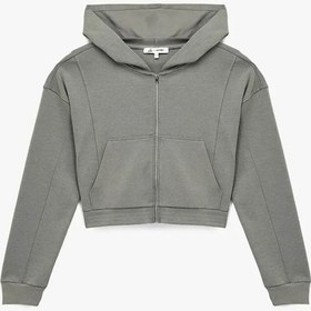 Resim Koton Fermuarlı Kapüşonlu Crop Gri Kadın Sweatshirt 6wal10483ık Gri 
