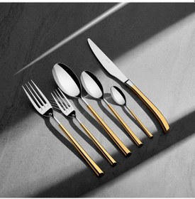 Resim Nehir Elegance Altın Sade 12 Kişilik 72 Parça Çatal Kaşık Bıçak Takımı 