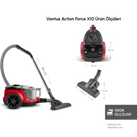 Resim Karaca Vantuz Action Force X10 2 Lt Toz Torbasız Hazneli Elektrikli Süpürge Cherry Red 899 W 