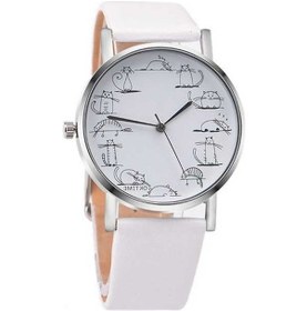 Resim Yingfu Kız Çocuk Öğrenci İçin Kedi Desenli Kol Saati - Kuars Hareketi, Beyaz Renk Çok Renkli Çok Renkli 