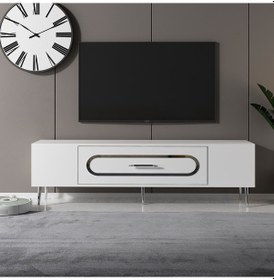 Resim Bişkek Tv Sehpası Tv Ünitesi 150 Cm Beyaz Gümüş 