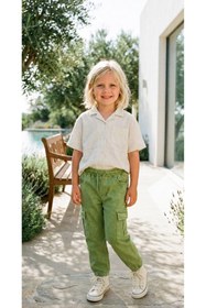 Resim Babylory Kdis Store Unisex Çocuk Komado Cep Beli Lastikli Kanvas Pantolon 