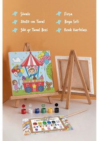 Resim Dondurma Arabası Temalı Çocuk Boyama Tuvali Şövaleli Eğitici Boyama Seti 20x20 Cm 