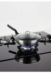 Resim Mehtap Chefline İndüksiyon Tabanlı Wok Tava 26 Cm Cam Kapaklı Gri 